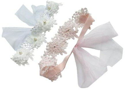 Diademas de Encaje Perlas para Niño Niña, 2 Piezas en Color Claro
