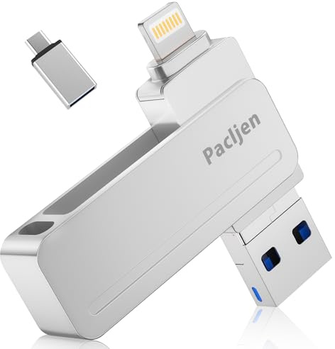 USB-Stick für iPhone, [MFi Zertifiziert] Pacljen 3-in-1 USB 3.0 mit Lightning und USB C, externer Speicher 512 GB für schnelle Sicherung, kompatibel mit iPhone/iPad/Android/Mac/PC (512GB,Silber)
