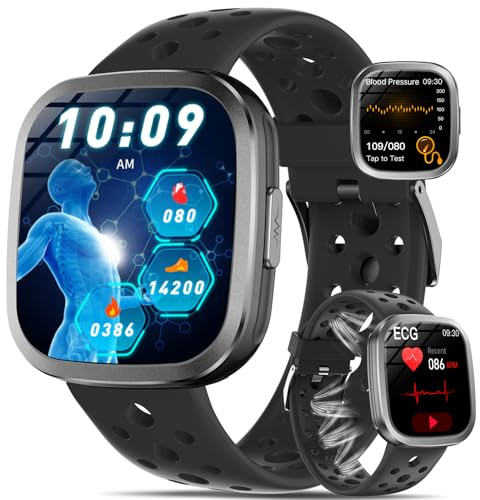 YYKY Reloj Inteligente con ECG+HRV/Tension Arterial/Ácιdo Úrιco/Lípιdos, 1.72'' Reloj Medidor con 24/7 Pulsometro/Temperatura Corporal/Sueño, Bluetooth Llamadas/SOS, Correa Transpirable