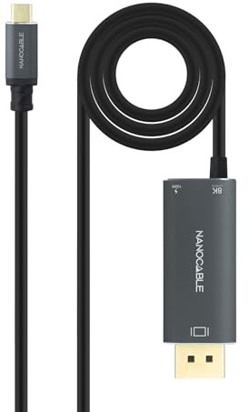Nanocable 10.15.5012 - Cable conversor USB-C a DisplayPort V1.4 8K 60Hz y USB-C PD 100W, Aluminio,1.8 m