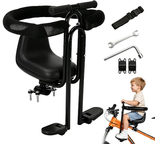 XPJBKC Child Bike Seat, Safe Kids Bike Seat with Full Surround Guardrail | Handrail and Foot Pedals, Thickened Frame, Front Mounted Bicycle Seats for Children, Fits Mountain & City Bikes