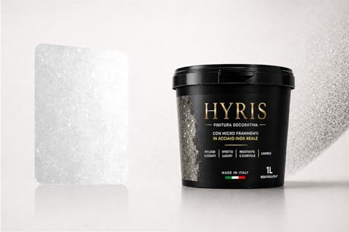 Nikkolor Hyris Pittura Decorativa con Frammenti di Acciaio Inox - Argento | Finitura sabbiata perlata con frammenti inox, lavabile e antimuffa, per pareti e soffitti interni, resa 10/12 m² - 1 Litro