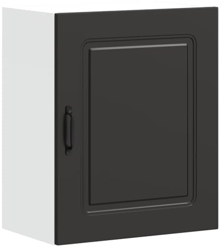 Roanoer Küchen-Hängeschrank Kalmar Schwarz, Moderner Küchenwandschrank aus Holzwerkstoff, Kompakter Küchenoberschrank mit Türen für Stauraum, 50 x 31 x 60 cm, für Küche und Wohnbereich