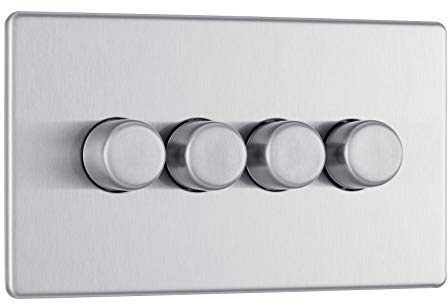 BG Electrical smarter Druckknopf-Dimmschalter mit 4 runden Tasten, gebürsteter Stahl, flache Platte, 2-Wege