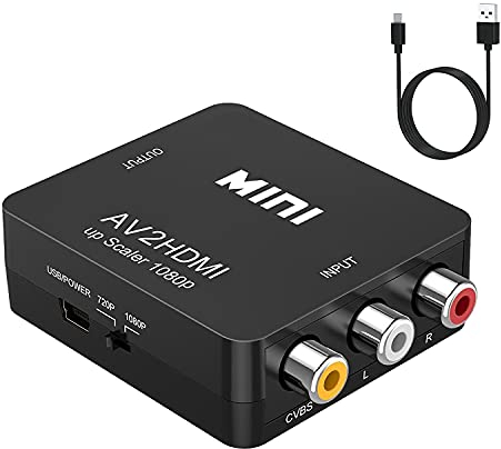 GANA RCA auf HDMI Adapter, AV auf HDMI Converter, Adapter Unterstützung 1080P mit USB Ladekabel Schutzhülle für Wii/Nintendo/Xbox/PS2/PS4/PS3/TV/STB/VHS/VCR/Kamera/DVD(Schwarz)