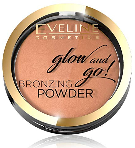 Eveline Cosmetics Glow and Go Gebackener Bronzing Puder - No 02 Jamaica Bay - Seidig Glatter, Natürlicher Finish Bronzer für Konturierung und Verstärkung der Bräune