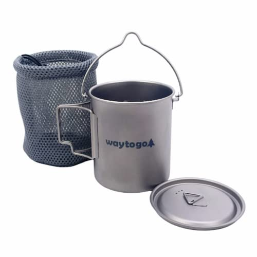 Waytogo 750ml Titanium Cooking Pot with Lid & Foldable Handle | Lightweight Backpacking Hanging Cup Mug Cookware for Camping and Outdoor Eating, Silver