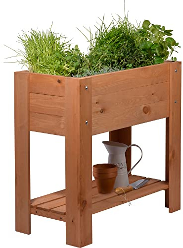 dobar® 58286FSCe Hochbeet Urban mit Ablagefläche |Erhöhtes Gemüsebeet | Salatbeet aus Massiv-Holz | Pflanzkasten für Balkon/Garten/Terrasse | 80 x 40 x 78 cm | Braun