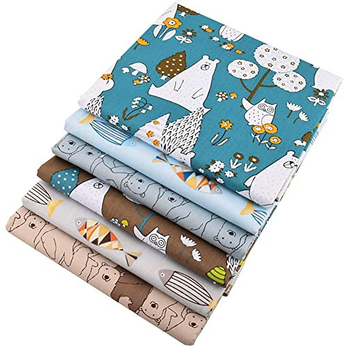 Yurosiay 6 Stück 50×50cm Baumwollstoffe Mit Niedlichen Cartoon Tieren - Patchwork Stoffe Zum Nähen - Stoffreste Für DIY Handwerk Eisbär
