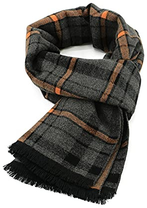 Zando Schal Schwarz Herren Winter, Herrenschal Winter, Winterschal Weihnachtsschal Herren, Schal Männer, Men Scarf, Orange Streifen, Einheitsgröße