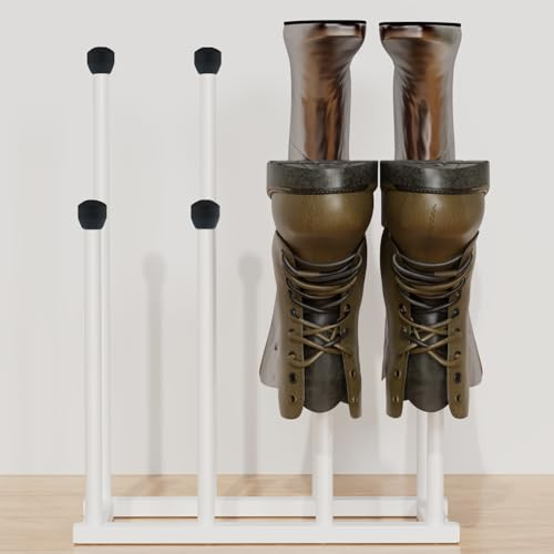 Tigerden Free Standing Shoe Racks, Tall Black Metal Boot Rack Organizer for 4 Pairs, Knee-High Boot Storage Shelf for Closet, Bedroom, Entryway, Hallway, White