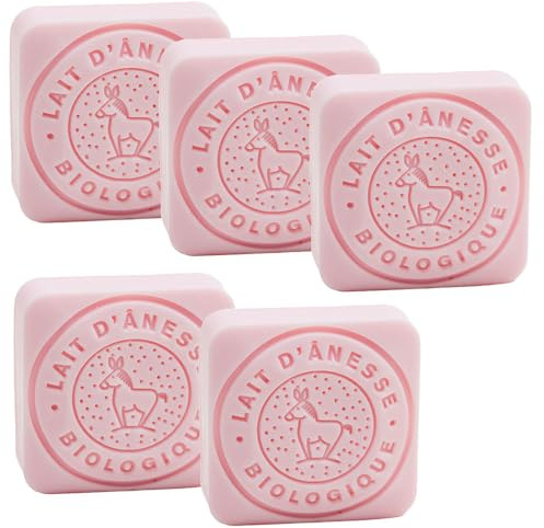 Label Provence Savon de Marseille – Französische Seife aus frischer Bio-Eselsmilch – Rosenduft – 30 g Riegel – 5er-Set