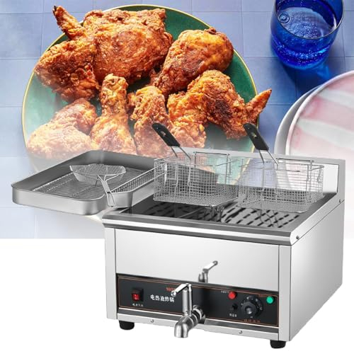 LFfwynog Electric Deep Fryer, Commercial Deep Fryer Detachable Large Capacity Stainless Steel Countertop Electric Oil Fryer with Temperature Control,15L
