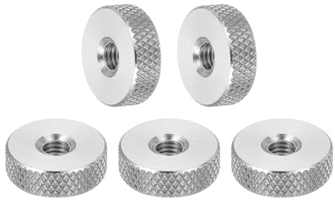 sourcing map 5 tuercas de pulgar moleteadas planas M5, acero inoxidable 304, cabeza plana, moleteado de diamante, tuercas de ajuste para electrónica, máquina, 16 x 5 mm