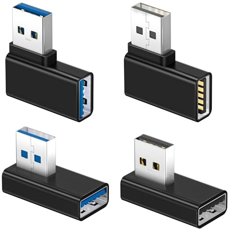 Basesailor Adapter USBA 3.0 90 Grad 4 Stück,USB auf USB Winkelstecker | Links et Rechts Winkel-Verlängerung,Adapter USBA Stecker auf Buchse für Laptop,Type A Ladegerät,CarPlay,Tastatur,Festplatte