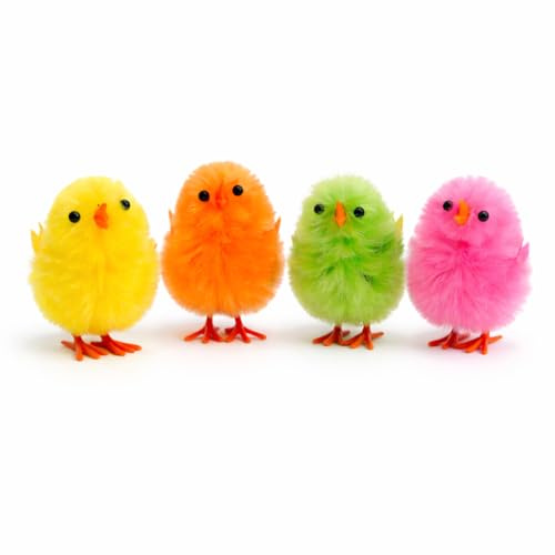 PinoLab Pulcini Pasquali Decorativi Set 4 Pezzi – Pulcini Colorati Assortiti Morbidi e Soffici, Addobbi Pasqua per Casa, Cesto Pasquale, Centrotavola, Nido, Decorazioni Primaverili, Lavoretti Creativi