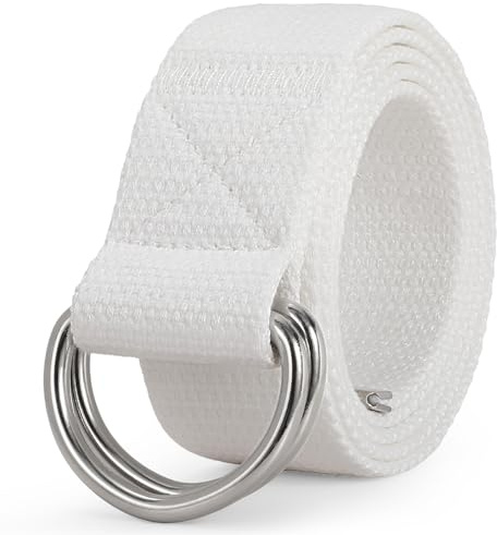 JasGood Unisex Leinwand Gürtel Herren Damen Canvas Stoffgürtel Verstellbar Arbeitsgürtel Ohne Löcher Mit Doppel D Metallschnalle für Geschäft Sport Lässig,Weiß,120cm