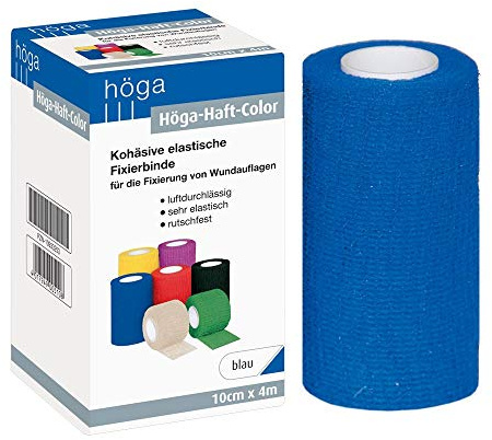 Höga-Pharm Haft Color blau 10 cm x 4 m gedehnt, kohäsive (selbsthaftende) elastische Fixierbinde, 2er Pack (2 x 1 Stück)