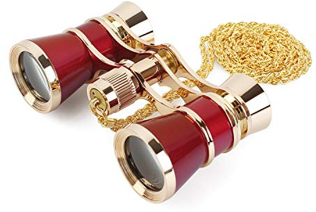 Aomekie Opera Glasses Binoculars 3X25 Theater Glasses Mini Binocular Compact with Chain for Adults Women in Musical Concert（Red）