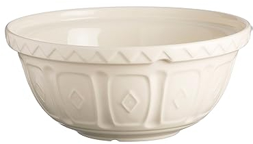 Mason Cash Colour Mix Cream Mixing Bowl | 2.7 Litre Capacity | 26cm Earthenware Bowl with Classic Pattern Design | Lightweight & Dishwasher Safe | Ideal for Baking, Dough, Pastry, Cakes & Cookies