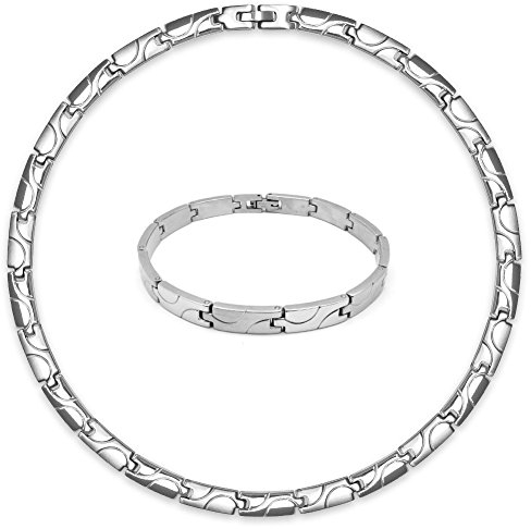 Soul-Cats traumhaftes Set Edelstahl Collier und Armband Silber matt glänzend für Damen in Geschenkverpackung