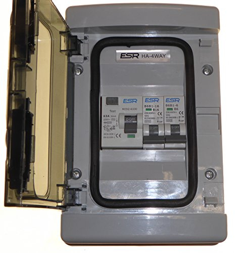 2 Way RCD Consumer Unit 63 Amp 30mA with 6 Amp and 16 Amp Type B MCB Circuit Breakers Garage Shed