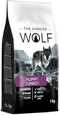 THE HUNGER OF THE WOLF Dry Dog Food for Puppy and Junior with Lamb and Rice All Breeds, Delicate Formula, 3 kg
