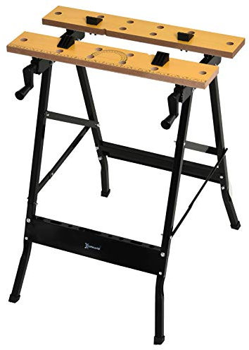 DURHAND 4-in-1 Work Bench, Folding Clamp Table w/ 4 Adjustable Clamping Pegs for DIY Home Garage, Black