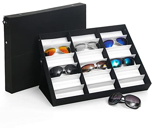 Trintion 18 Slots Sunglass Storage Case - Glasses Display Case, Portable Eyeglass Dust Proof Storage With Cover, Holder Tray Organizer, Jewelry Display Collection 47x38x6.5cm