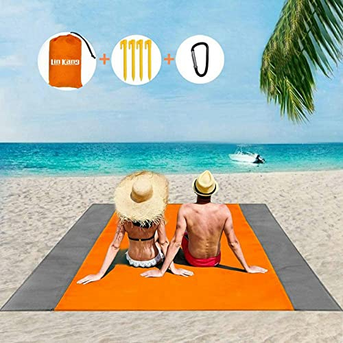 LIN KANG Picknickdecke, Outdoor Ultraleicht Wasserdicht Stranddecke, 210 x 200 cm Falterbare Tragbare Waschbar Strandmatte mit 4 Festen Nägeln und 4 Ecktaschen, Decke für Ausflüge Campingdecke