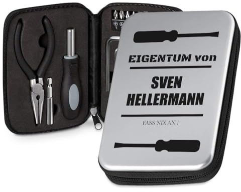 Maverton Werkzeug-Set mit Aufdruck - Werkzeugkoffer Toolbox Werkzeugkasten - personalisiert - Größe: 16x11x4cm - Geschenk zum Geburtstag für Männer - Weihnachtsgeschenke - Eigentum