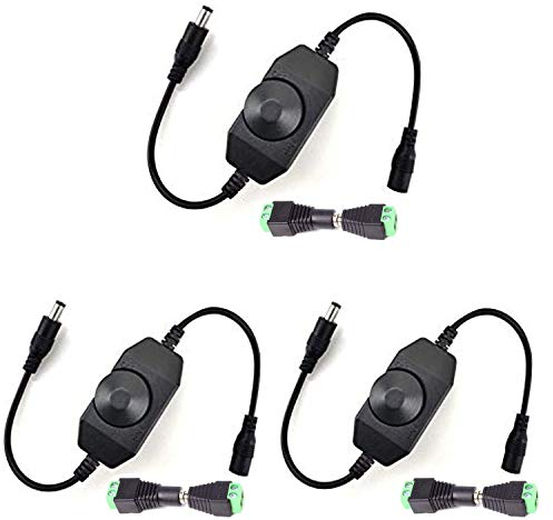 RUNCCI-YUN 3Pack Dimmable LED Controller,LED Strip Lights Dimmer Switch,12v led dimmer, LED Rotary Dimmer with 5.5/2.1 DC Adapter for 5050 3528 2835 Single Color LED Strip