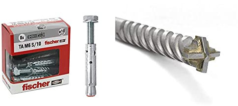 Fischer Tasselli Acciaio Ta M 6 S/10 Y Con Vite Testa Esagonale, 71252 & D-Sdx Punta Trapano 8 Mm Cilindrica A Quattro Taglienti, Per Muro Calcestruzzo E Pietra, Placca Al Carburo Di Tungsteno