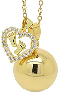 Bola de Grossesse Personnalisable Doré Or Fin Pendentif Petits Pieds et Cœur Cadeau Future Maman de Grossesse