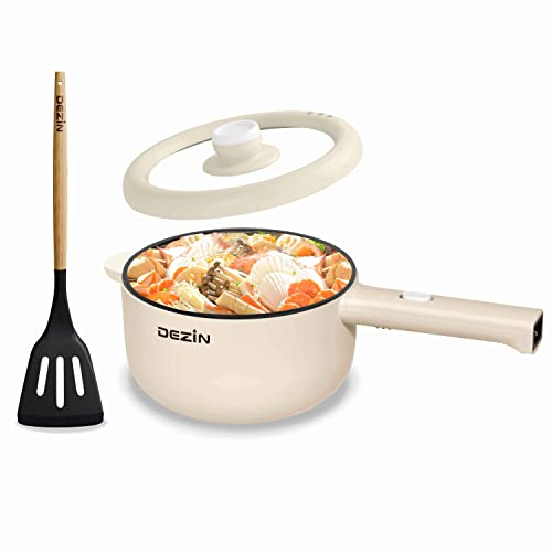 DEZIN Electric Cooker, 2L Non-Stick Sauté Pan, Rapid Noodles Cooker, Mini Pot for Steak, Egg, Fried Rice, Ramen, Oatmeal, Soup with Power Adjustment, College Dorm Room Essential(Egg Rack Included)