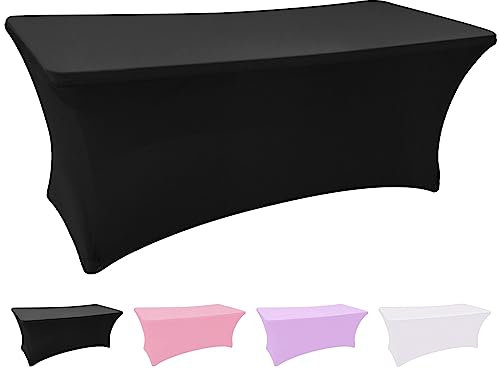 Grantop Black Stretchable Spandex Tablecloth, 4FT Tight Fitted Stretchy Table Cover Rectangular, Washable Stretch Rectangular Patio Table Covers for Party Wedding Event (Black, 4FT)