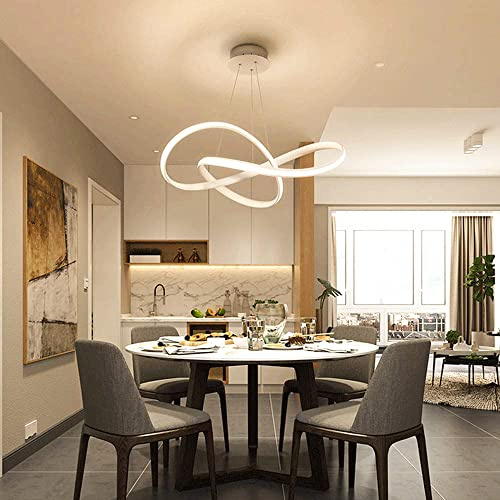 damastoreitalia Lampadario a sospensione a led moderno per camera da letto soggiorno forma nodo intrecciato (Bianco - Luce calda 3000K)
