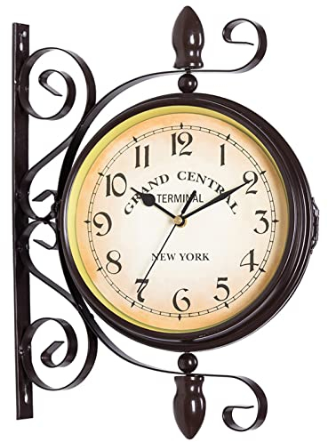 Tuzsocr Doppelwanduhr, Wanduhr im antiken Stil, Bahnhofsuhr im Eisendesign mit arabischen Ziffern, Gartenuhr im Vintage-Stil für Bahnhof, Flur oder Garten