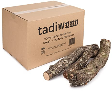 ~10kg/30L Leña de Encina. Troncos Medios Ideales para Barbacoas, Chimeneas y Estufas. Leña Seca, Poda Controlada, sin plásticos. 100% España.