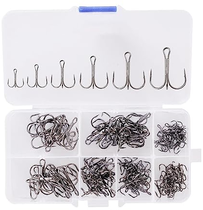 Angelhaken 120/50 stücke High Carbon Stahl Drillinge Angelhaken Blank Harter Köder Runde Gebogen Triple Künstliche Köder Angelhaken Set mit Box Angeln Kit (Color : 120pcs Black Hook)