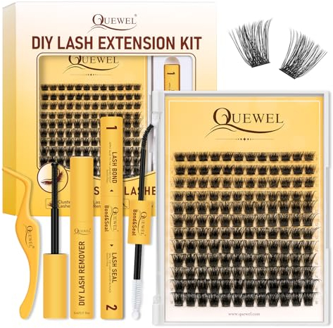 QUEWEL 144STK DIY Wimpern Extensions gemischte 8-16mm mit Wimpernkleber dauerhaft, Wimpern Pinzette und Wimpern Remover, Lash Extension Set für natürlichen Look DIY zu Hause (H01-kit)