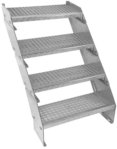 Metalltrappa 4-delad Justerbar Höjd 60 cm Bred Galvaniserat Stål Silver 4 Trappsteg Väderbeständig Gallertrapp Utomhusbruk Trädgård Terrass Modultrappa 5 mm Stångtjocklek GRATIS Monteringsset