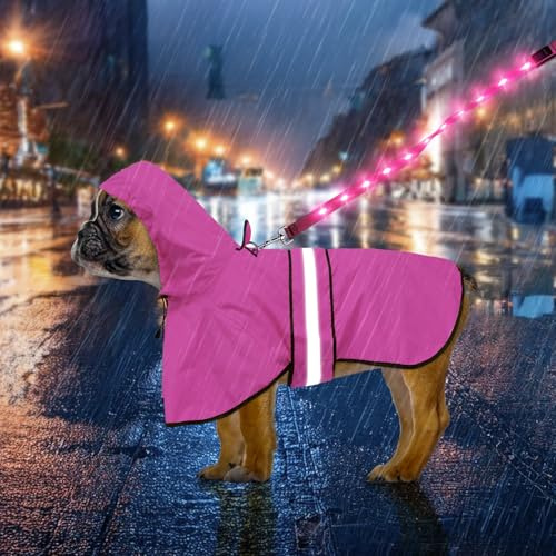 Weesiber Reflektierender wasserdichter Hunde-Regenmantel – Wasserdichter reflektierender Hunde-Regenmantel – verstellbare Haustierjacke, Leichter Hunde-Slicker-Poncho mit Kapuze (Rosa, S)