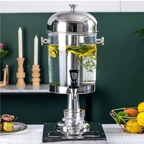 OIHYA 2 Gal Single Beverage Dispenser, Hot Cold Drink Dispenser with Ice Container and Stainless Steel Drip Trays for Parties Buffet Catering Cold Drinks and Beer