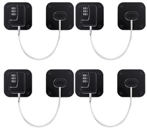 KIZZHISI Refrigerator Lock (4 Pack), Heavy Duty Combination Fridge Lock, for Fridge, Cabinets, Window, Drawers and Child Safety Cabinet Lock, Strong Non-Marking Adhesive No Drilling (Black)