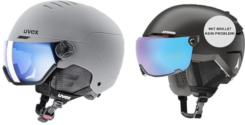 uvex Wanted Visor Skihelm für Damen und Herren Rhino matt 58-62 cm & Atomic Savor Visor Stereo Skihelm mit Visier Schwarz Größe L Maximale Stoßdämpfung Active Aircon Belüftungssystem