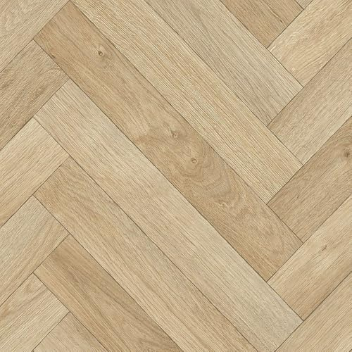 Light Beige Herringbone Pattern Wood Effect Anti-Slip Vinyl Flooring for LivingRoom, Hallways, Kitchen, 2.8mm Thick Vinyl Sheet-1m(3'3) X 2m(6'6)-2m²