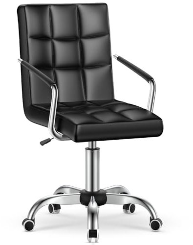 bigzzia friseurstuhl, Office Swivel Chair, Cadeira Schreibtischstuhl, Schminktischstuhl, gepolstert mit PU-Leder mit Armlehnen und Rückenlehne, geeignet für die Arbeit von zu Hause, Schwarz