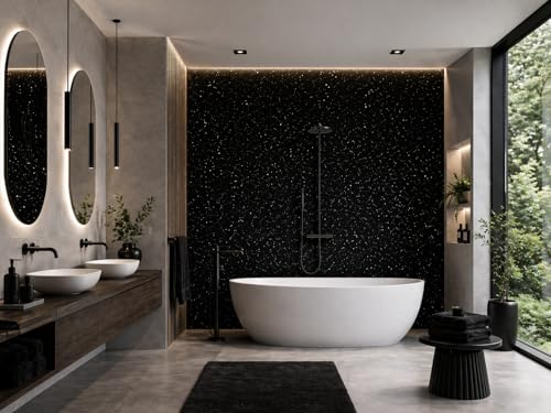 Shower Panel 1000mm Wide x 2.4m Wet Wall Bathroom Cladding PVC 10mm Thick (Black Sparkle 1m)