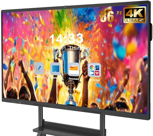 JASZDOT Interaktives Whiteboard Smartboard, 4K UHD-Touchscreen Android 13, 8 GB RAM, 128 GB ROM für Schule und Büro, WLAN, Bluetooth, HDMI, Kamera, Mikrofon enthalten